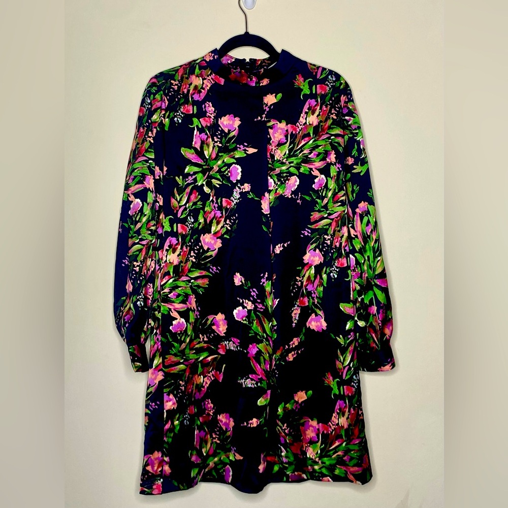 Eva Mendes / New York & Company - Floral Silk A-Line Pink & Green Dress